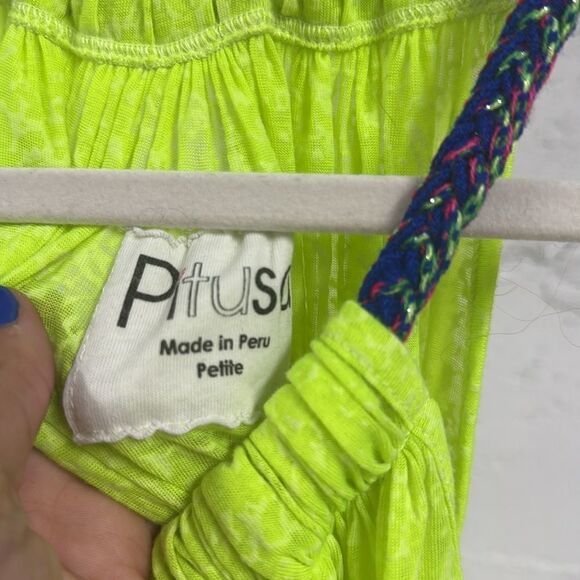 Neon Yellow PITUSA Cover Up Dress - Sheer - Petite Colorful Braided Strap - Picture 2 of 7